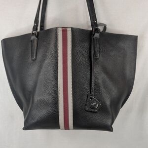 Botkier New York Hudson Black Striped Pebbled Leather Large Tote Bag Womens